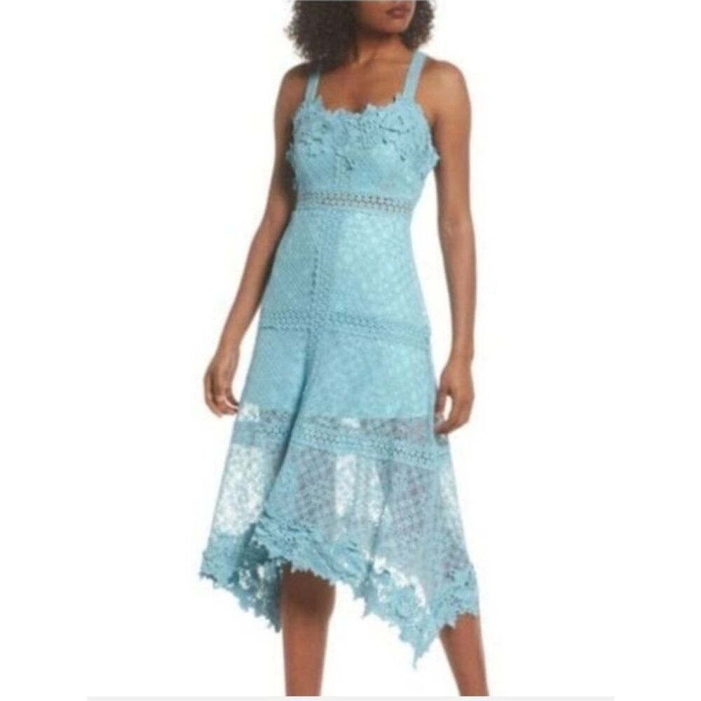 foxiedox Turquoise Angelisa Sleeveless Lace Maxi Dress Asymmetrical Hem Sz XL